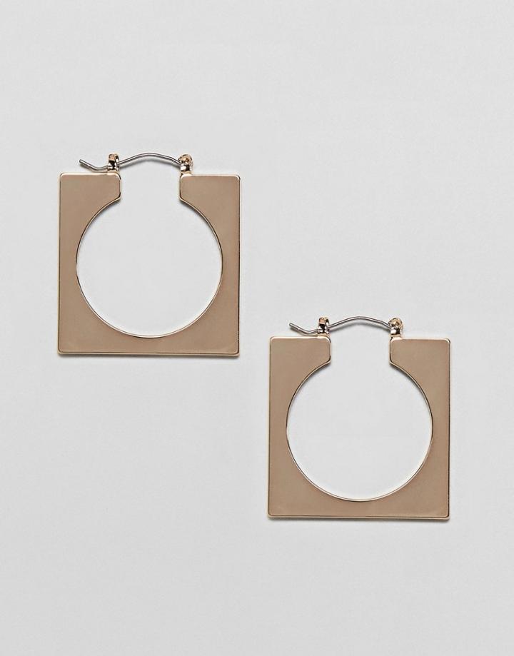 Asos Design Hoop Earrings In Square Cut Out Design In Gold - Gold