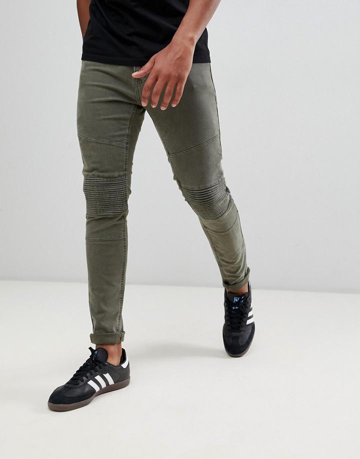 Hollister 5 Pocket Superskinny Biker Detail Pants In Ivy Green