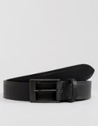 Asos Smart Black Leather Slim Belt With Edge Emboss - Black