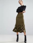 Asos Midi Skirt With Cut Hem Detail - Green