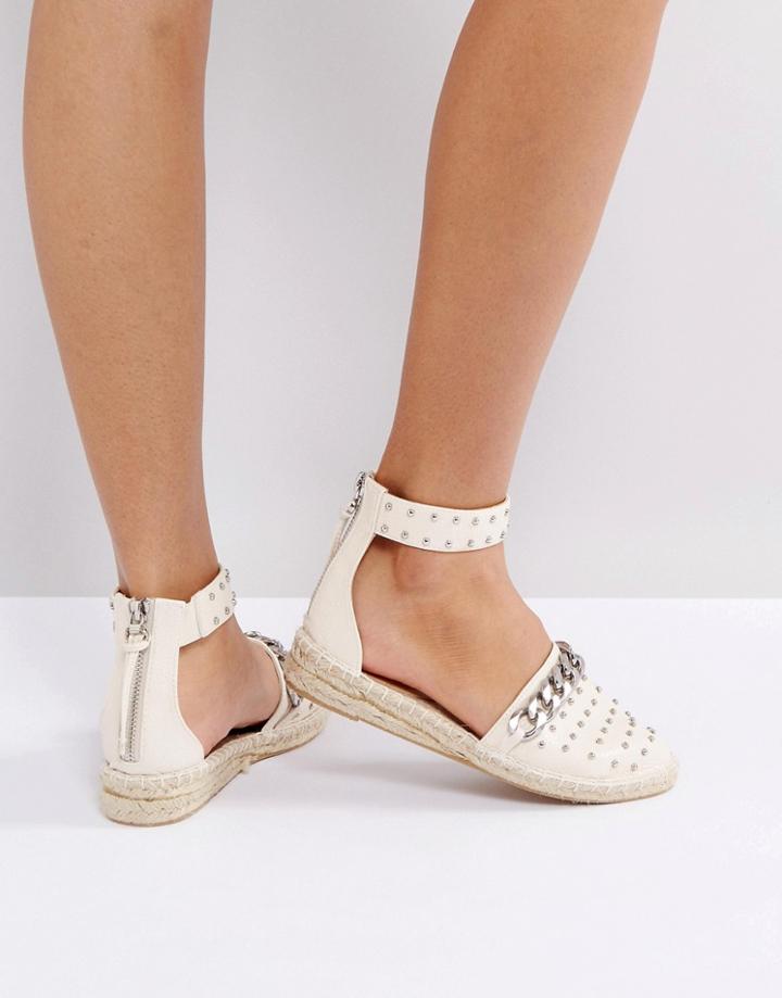 Asos Just A Minute Chain Studded Espadrilles - White