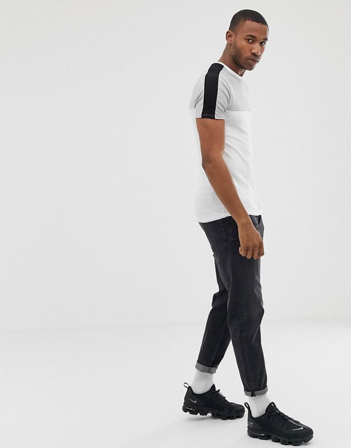 River Island Muscle Fit T-shirt With Color Block In Gray - Gray