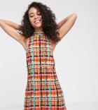 Asos Made In Kenya Check Print Dress-red