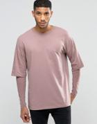 Asos Oversized Long Sleeve T-shirt With Rib Double Layer Sleeves In Pink - Pink