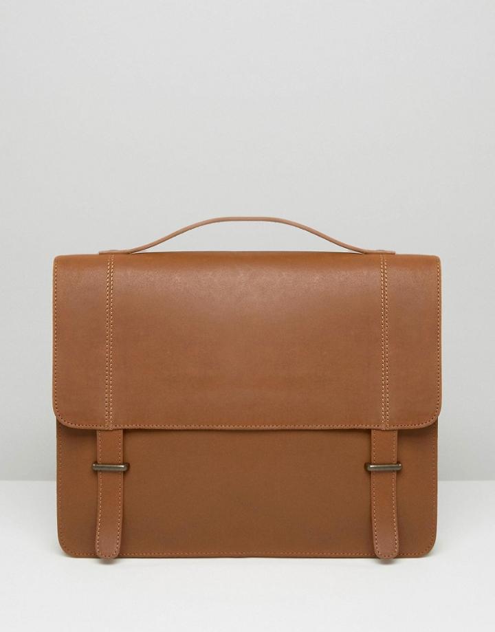 Asos Leather Satchel In Tan With Metal Keepers - Tan