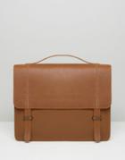 Asos Leather Satchel In Tan With Metal Keepers - Tan