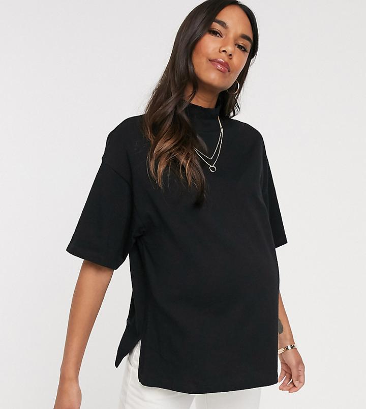 Asos Design Maternity High Neck Short Sleeve T-shirt In Black