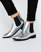 Park Lane Flat Metallic Chelsea Boots - Silver