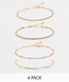 Asos Design Curve Pack Of 4 Fine Chain Bracelets In Gold Tone