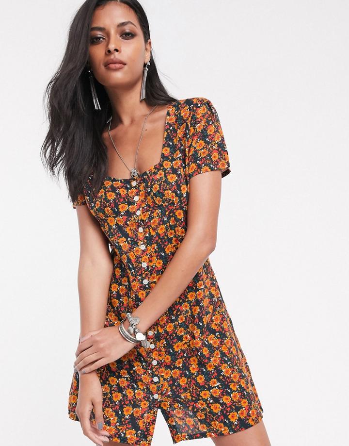 Sacred Hawk Tea Dress With Button Front In Vintage Floral