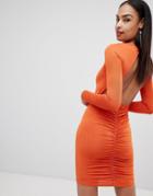 Missguided Ruched Back Mini Dress - Orange