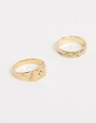 Asos Design Ring Pack In Shiny Gold
