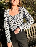 & Other Stories Square Neck Puff Sleeve Blouse In Blue With Black Dots-multi