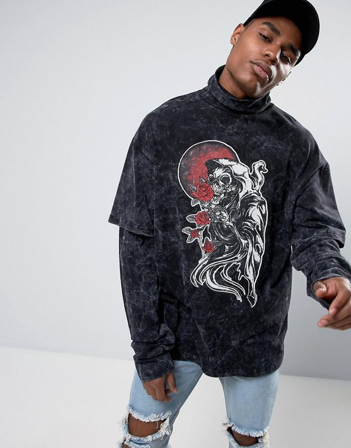 Granted Oversized Long Sleeve T-shirt In Gray With Turtleneck - Gray
