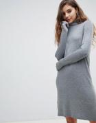 Only Lettuce Hem Knitted Mini Sweater Dress In Gray