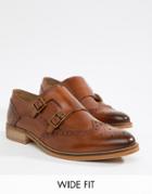 Asos Design Wide Fit Monk Shoes In Tan Leather With Natural Sole