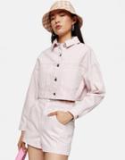 Topshop High-waist Paperbag Denim Shorts In Pink-brown