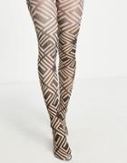 Asos Design Printed Tights In Monogram-multi