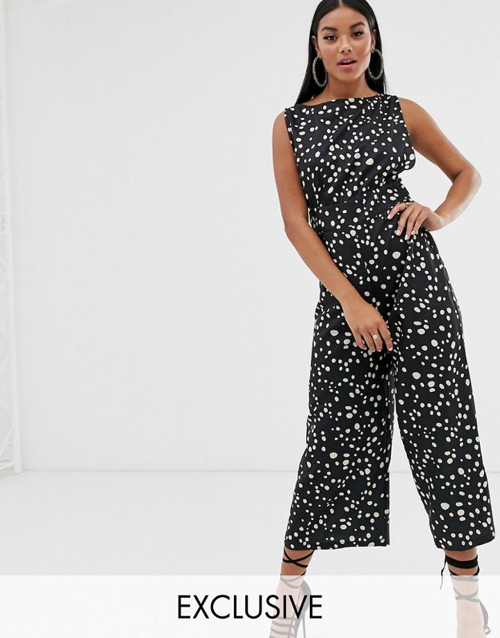 Pretty Lavish Jumpsuit In Polka Dot-black