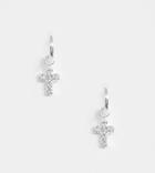 Asos Design Sterling Silver Hoop Earrings With Mini Crystal Cross Drop