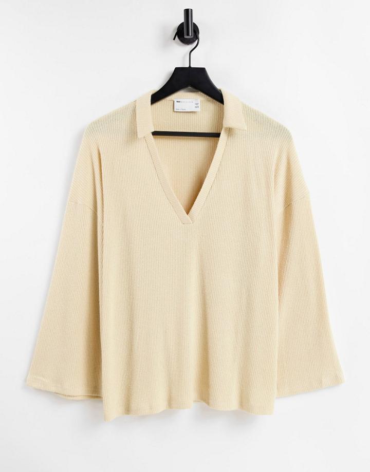 Asos Design Slouchy Textured Rib Polo Sweatshirt In Yellow-neutral