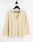 Asos Design Slouchy Textured Rib Polo Sweatshirt In Yellow-neutral