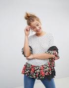 Asos Sheer Smock Top In Mix & Match Floral Spot - Multi