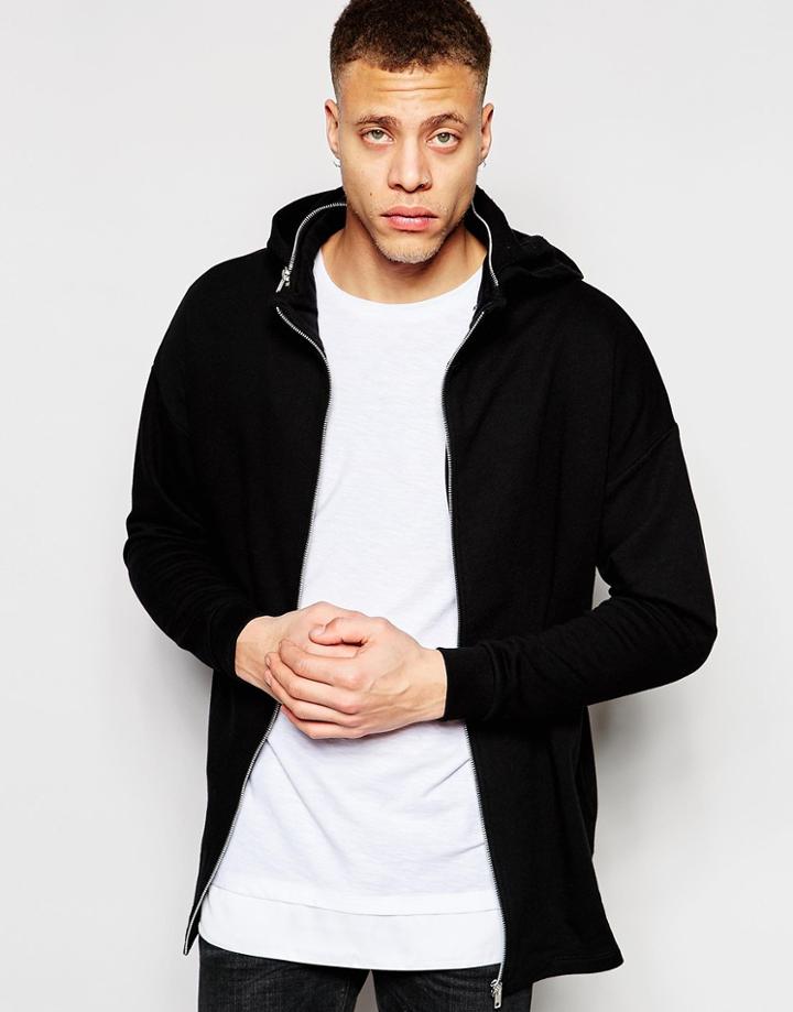 Asos Longline Oversized Hoodie With Funnel Hood - Black