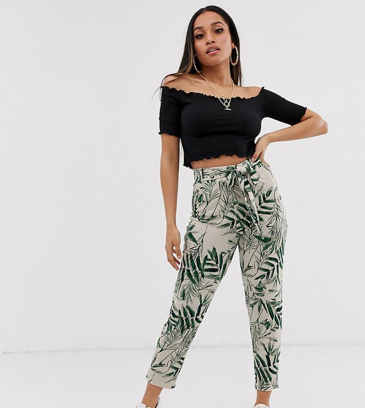 Asos Design Petite Tie Waist Peg Pants In Tropical Palm Print-multi