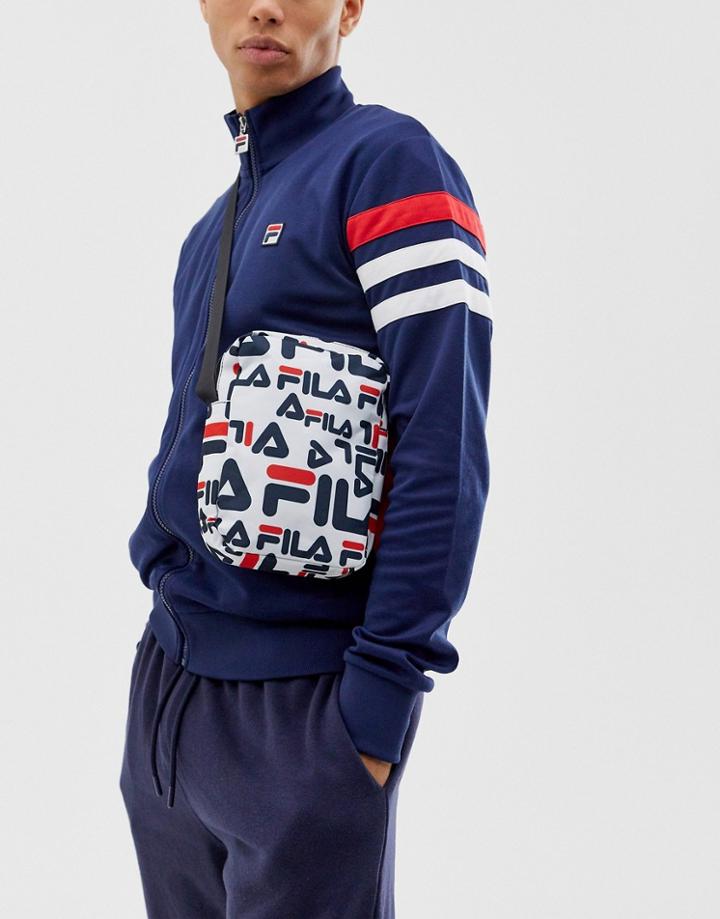 Fila Stadio All Over Print Cross Body Bag In White