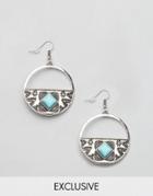 Reclaimed Vintage Inspired Turquoise Stone Earrings - Silver