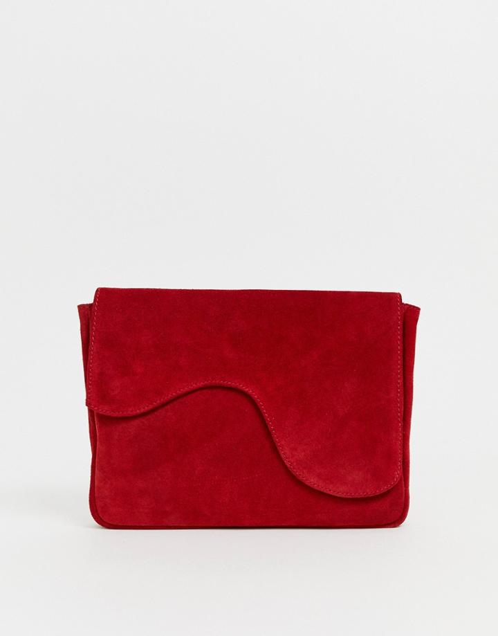 Asos Design Suede Assymetric Clutch Bag - Red