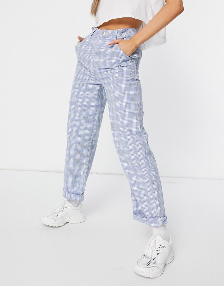 Asos Design Slouchy Chino Pants In Light Blue Plaid-blues