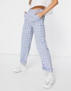 Asos Design Slouchy Chino Pants In Light Blue Plaid-blues