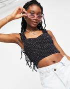 Miss Selfride Ruffle Strap Cami In Multi-colored Pindot-black
