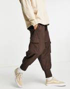 Asos Design Oversized Drop Crotch Pants In Quilted Design-brown