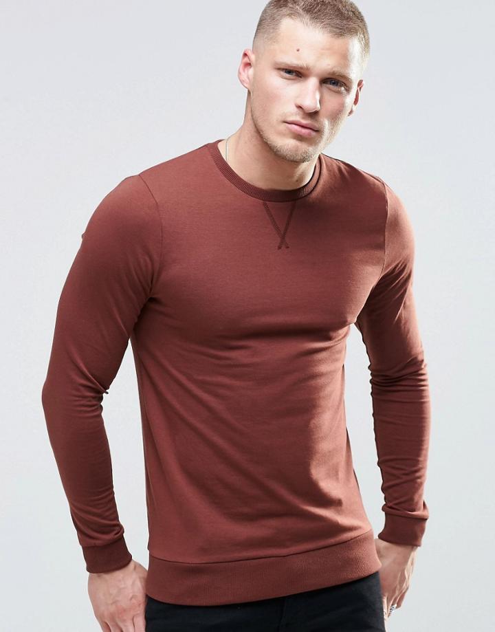 Asos Lightweight Crew Sweatshirt - Chestnut