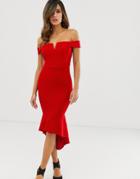 Ax Paris Bardot High Low Hem Bodycon Dress - Red