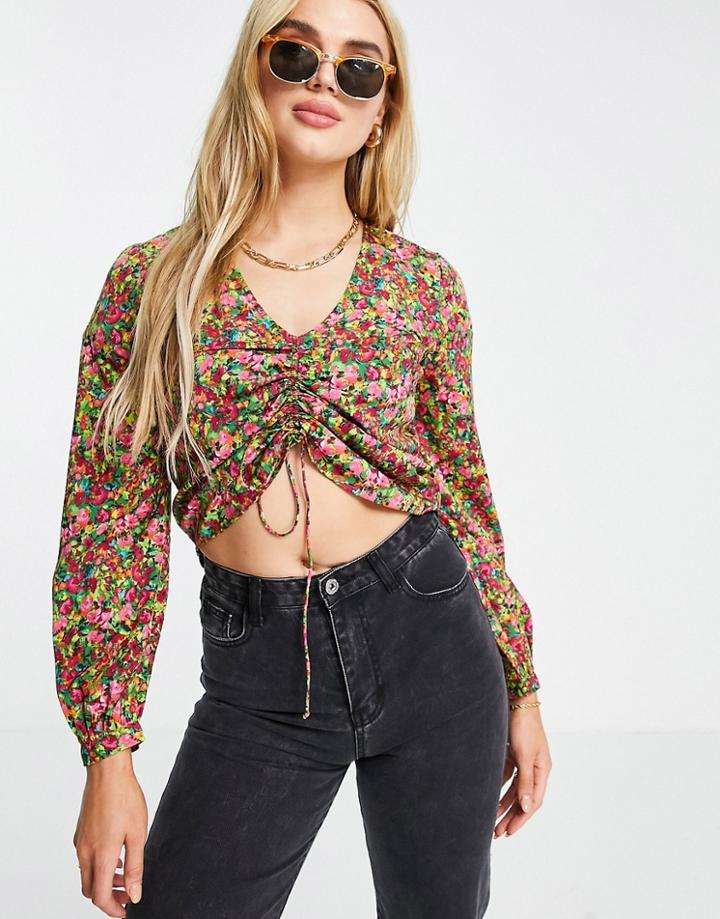 Vero Moda Ruched Blouse In Mixed Ditsy Floral-multi