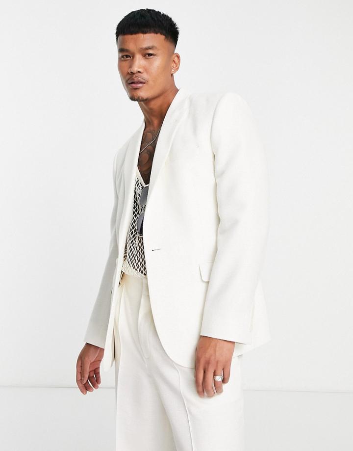 Asos Design Slim Suit Jacket In White High Shine Shimmer