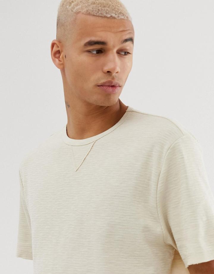 Asos Design Relaxed Longline T-shirt With Curved Hem And Modesty Triangle In Beige