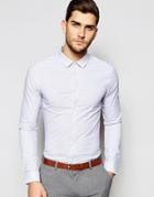 Asos Skinny Shirt In Micro Stripe With Long Sleeves - Blue