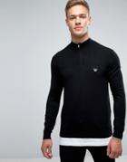Armani Jeans Sweater With Half Zip In Slim Fit Black - Black