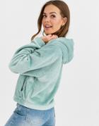 Hollister Half Zip Faux Fur Sweatshirt-green