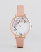 Olivia Burton Signature Floral Pink Leather Large Face Watch - Pink