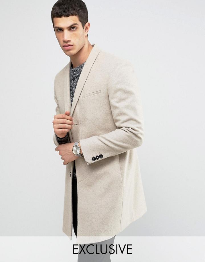 Noak Skinny Smart Overcoat With Shawl Lapel - Beige