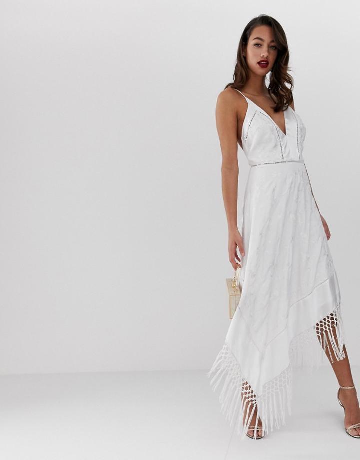 Asos Design Cami Midi Dress In Embroidered Floral And Fringe Hem - Multi