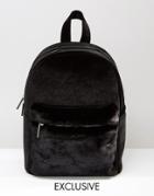 Skinnydip Exclusive Velvet Backpack With Faux Fur Contrast Pocket - Black