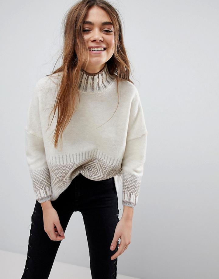 Only Dip Hem Knit Sweater With Detail - Gray
