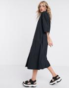 Selected Femme Organic Cotton Shirt Dress With Pleated Back In Black